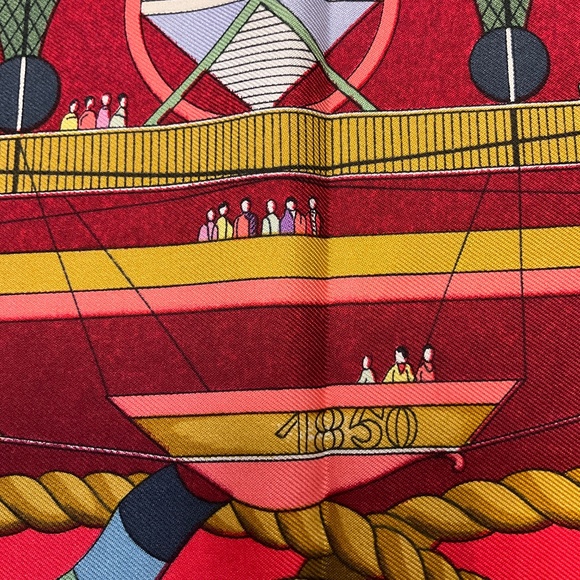HERMES RED LES FOLIES DU CIEL PRINT SQUARE SILK TWILL SCARF - Picture 5 of 10